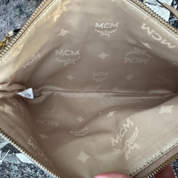 MCM Portuna Medium Visetos Beige Coated Canvas Flat Pouch Crossbody Clutch Bag - Picture 7 of 13